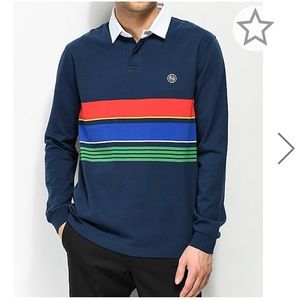 Ninth Hall Carters Navy Stripe Long sleeve polo